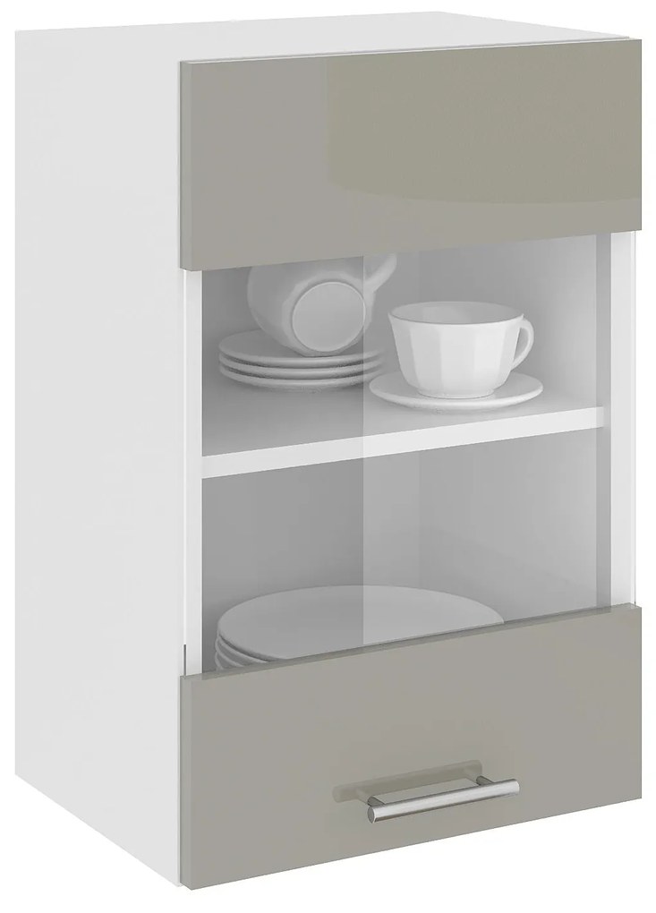 Corp Superior Karo, O Usa, cu sticla, Gri Lucios/Alb, MDF, 40 x 30 x 60 cm