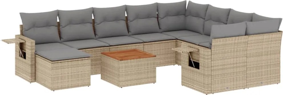 vidaXL Set canapele de grădină, 11 piese, cu perne, bej, poliratan