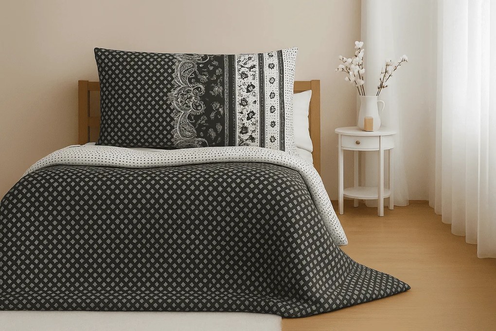 Lenjerie de pat din bumbac pentru 2 paturi CANZONE BLACK, negru Dimensiune lenjerie de pat: 2 buc 70 x 90 cm | 2 buc 140 x 200 cm