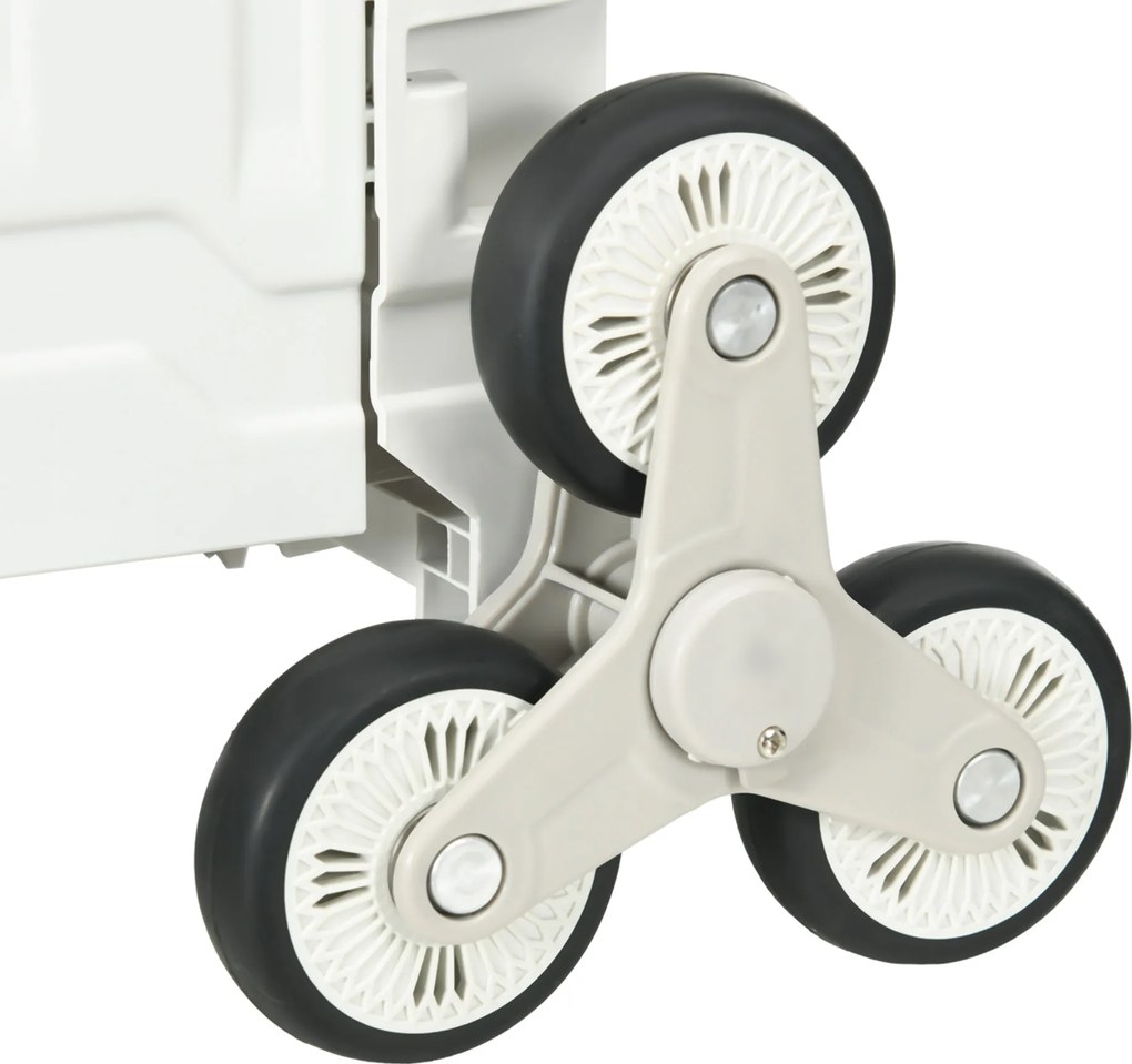 HOMCOM Cărucior Pliabil pentru Cumpărături cu Roți pentru Scări și Mâner Telescopic, Capacitate 80 kg, 51L, Cărucior din Aluminiu pentru Cumpărături și Camping, Alb, 52 x 48 x 100 cm | Aosom Romania