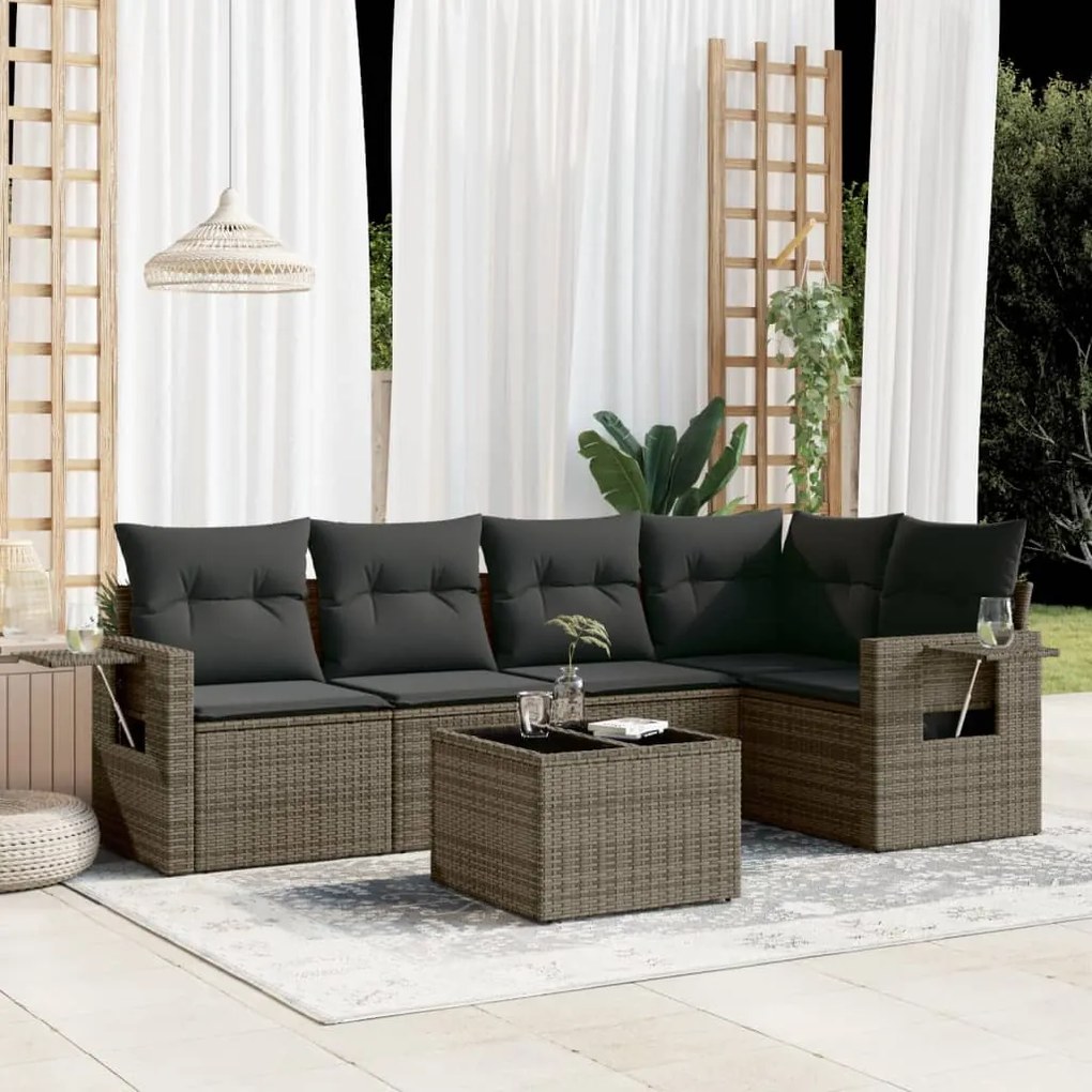 vidaXL Set mobilier grădină cu perne, 6 piese, gri, poliratan