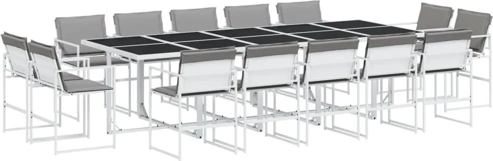 vidaXL Set mobilier de grădină, 15 piese, cu perne, alb, textilenă