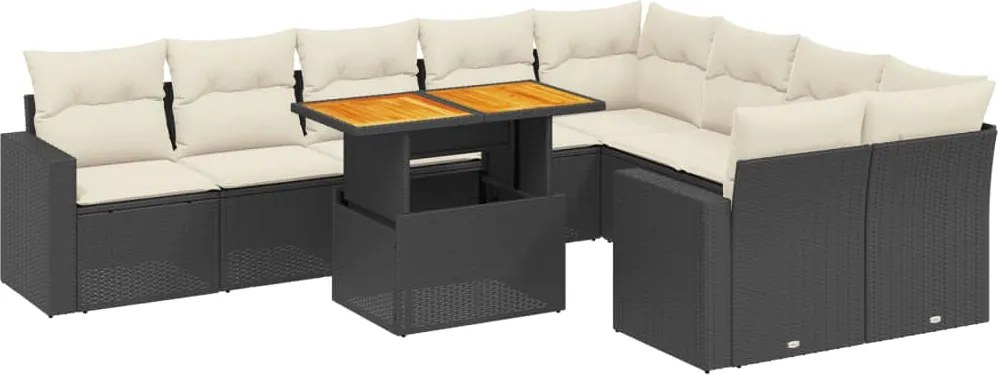vidaXL Set canapele de grădină cu perne, 10 piese, negru, poliratan