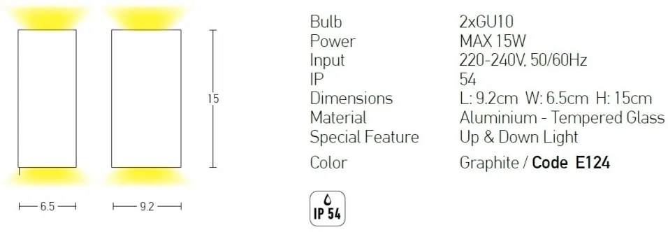 Aplica de perete pentru iluminat exterior, up/down, IP54 Lite grafit