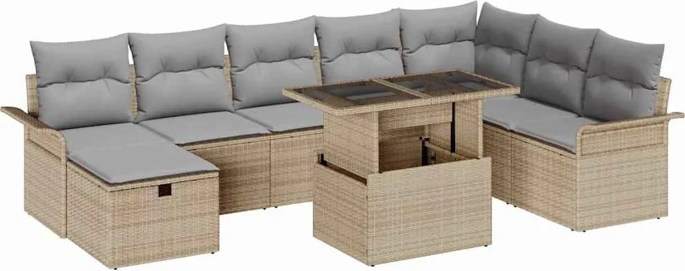 vidaXL Set de canapele pentru grădină cu pernă 9 pcs Bej Rattan poli