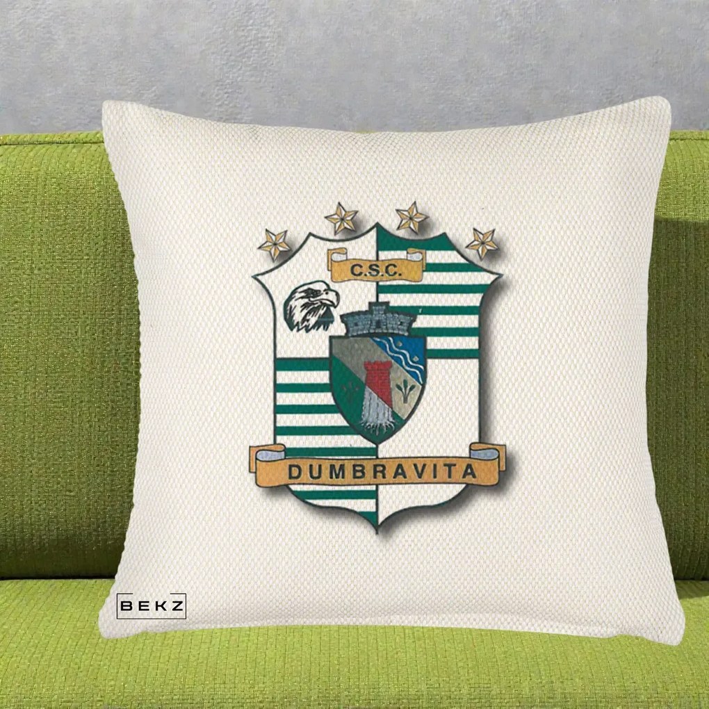 Perna Personalizata CSC Dumbravita Fotbal, 40x40 cm, Crem Reliefat, Husa Detasabila, Perna Inclusa, BEKZ®