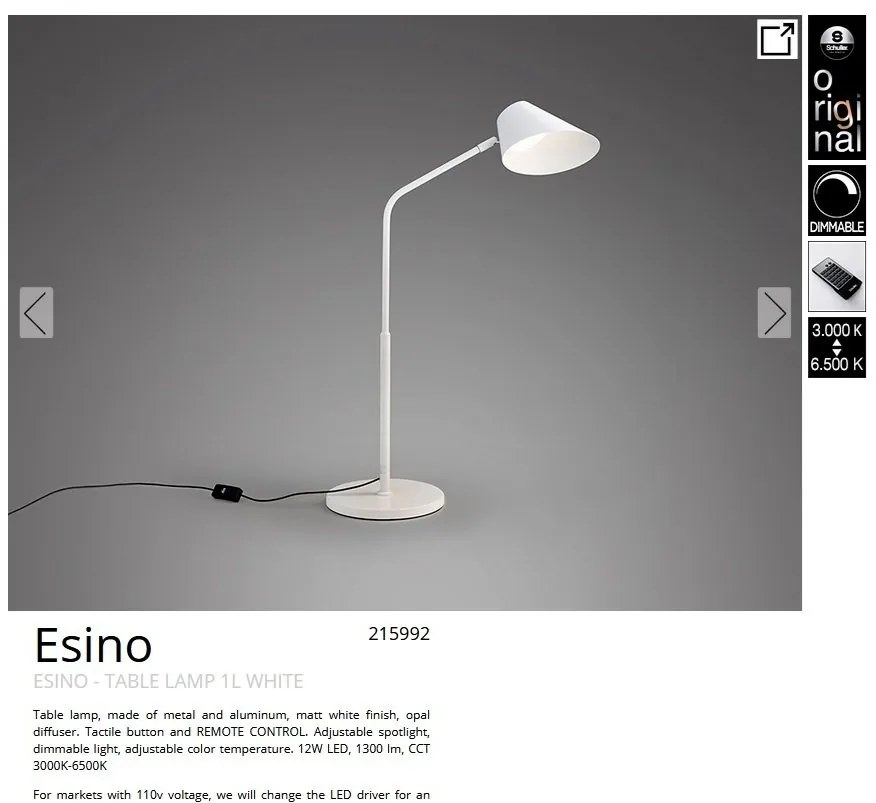 Veioza/Lampa de masa LED design modern Esino alba