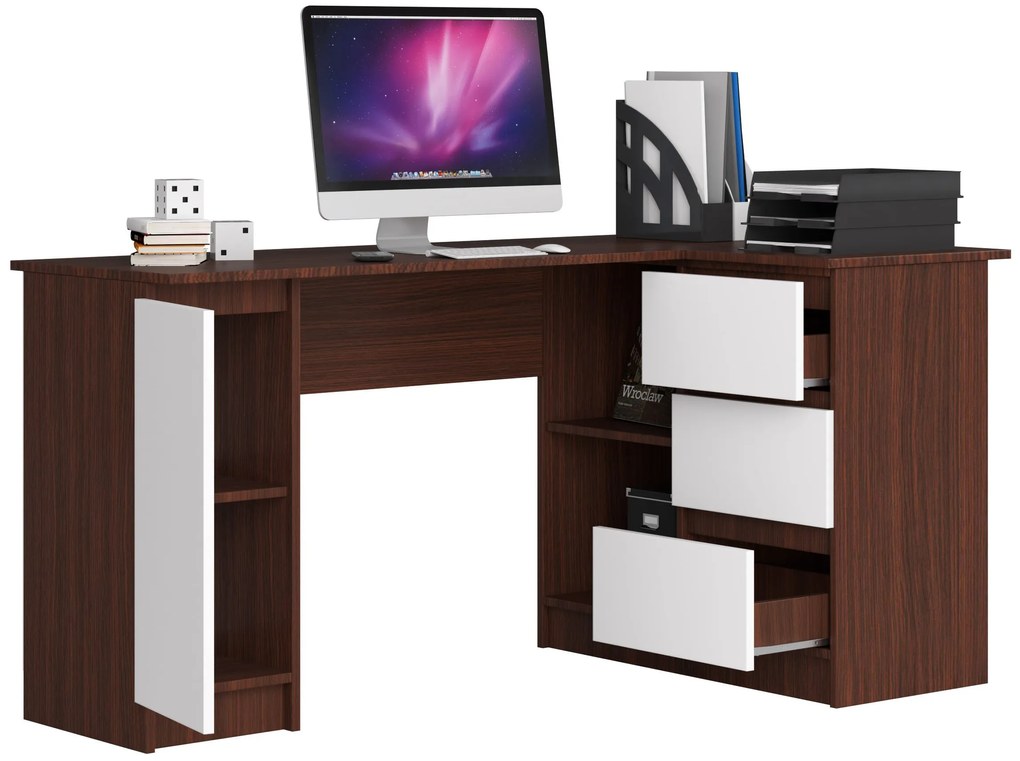 Masă PC de colț Bevin (wenge + alb) (D). 1069145