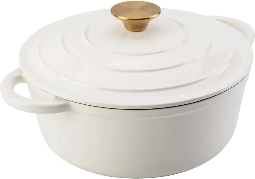 Oala fonta emailata cu capac Perfect Home 17922 28 cm, 6L, crem