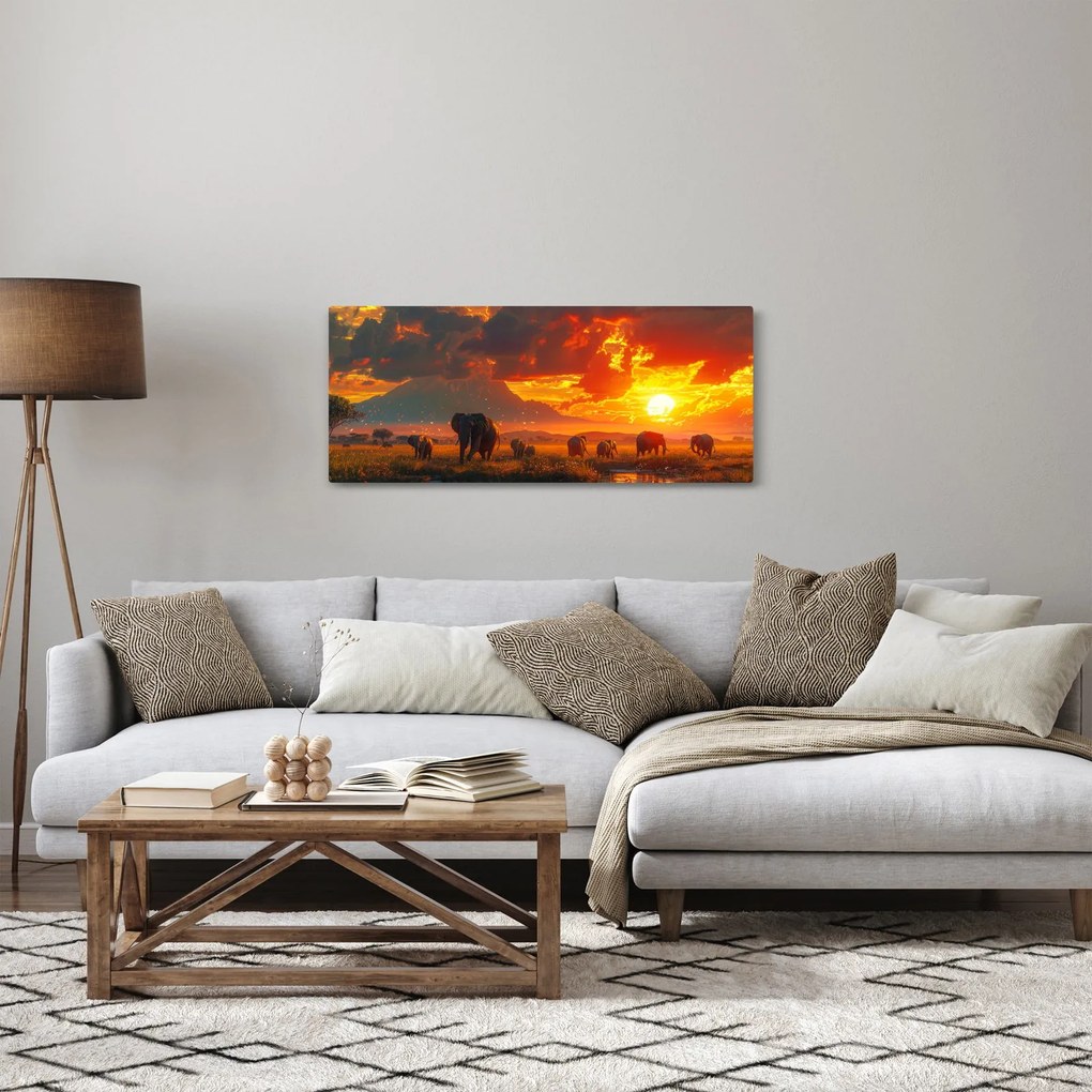 Tablou - Turmă de elefanți (120x50 cm)