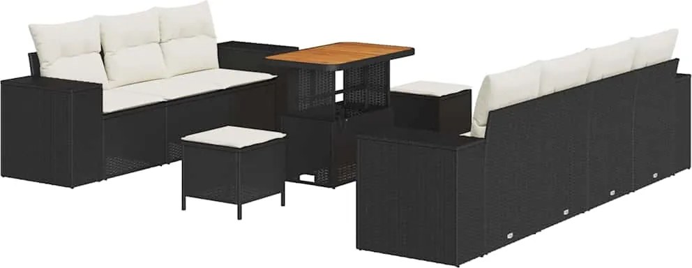 vidaXL Set de canapele pentru grădină 10 pcs Negru și Crem Poli Rattan