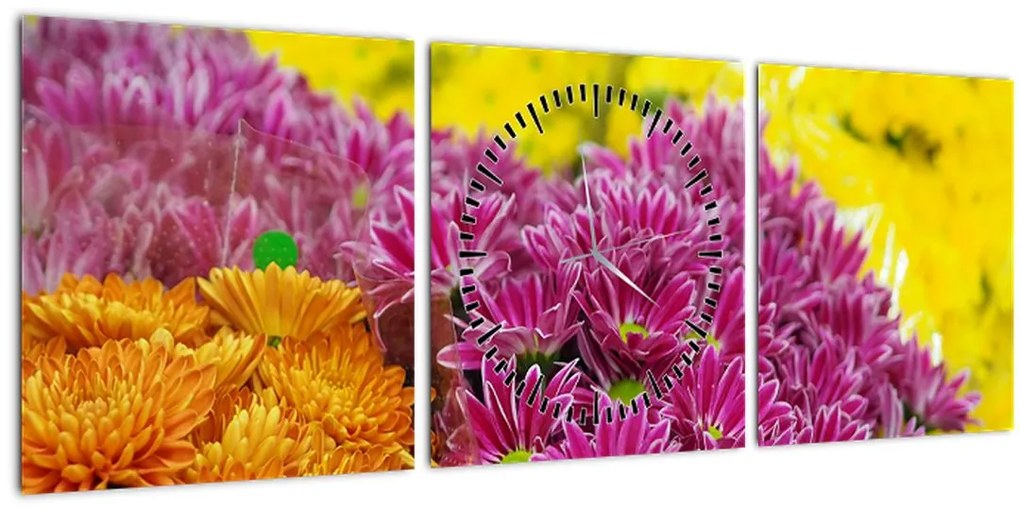 Tablou cu floarea roz (cu ceas) (90x30 cm)