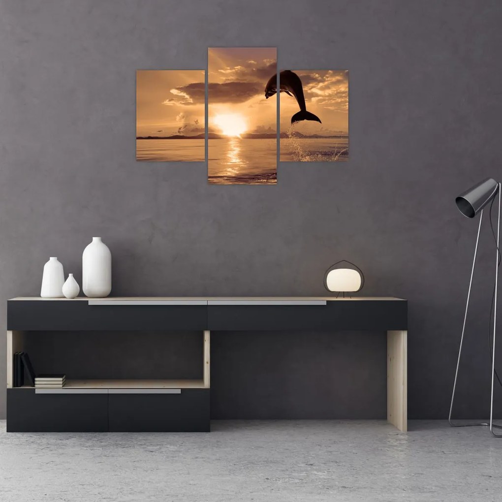 Tablou - Delfin la apus de soare (90x60 cm)