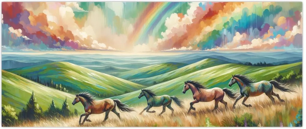 Tablou – Cai galopând prin peisaj (120x50 cm)
