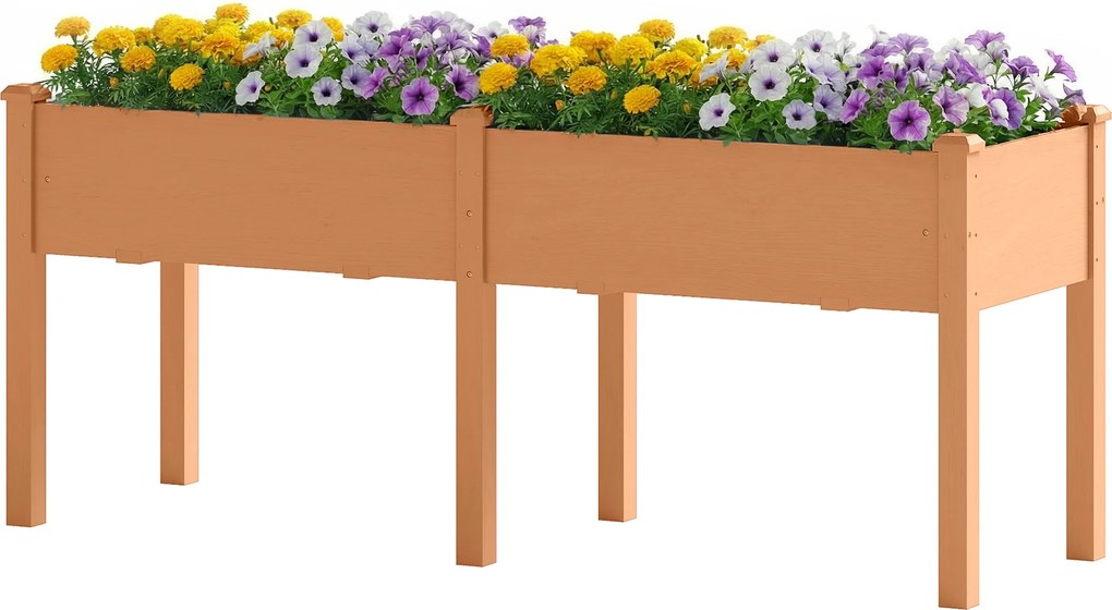 Outsunny Pat de grădină urban ridicat din lemn 184x59x76,5 cm cu 6 orificii de drenaj pentru cultivare plante flori Maro | Aosom Romania