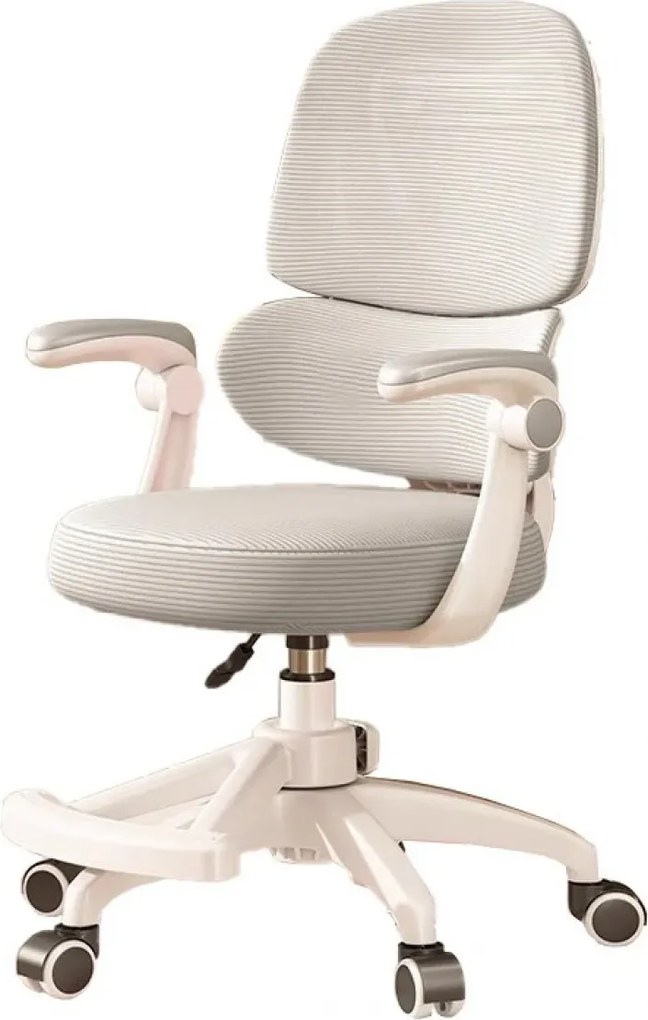 RESIGILAT- ErgoKids Flexi 608 – Scaun Ergonomic pentru Copii Reglabil, Spatar Dublu cu Suport Lombar, Cotiere Rabatabile, Suport pentru Picioare, Alb/Gri