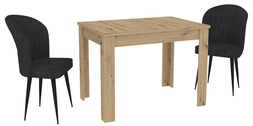 Set Masa Zeta, Stejar Artisan, 2 Scaune, Negre, 102 x 69 x 75 cm