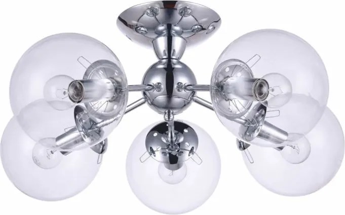 Candelabru Klausen Sedna 5 Argintiu, 5xE27 Metal Sticla, Diametru 60 cm Inaltime 20 cm, Corp Iluminat Elegant pentru Living sau Dormitor Modern