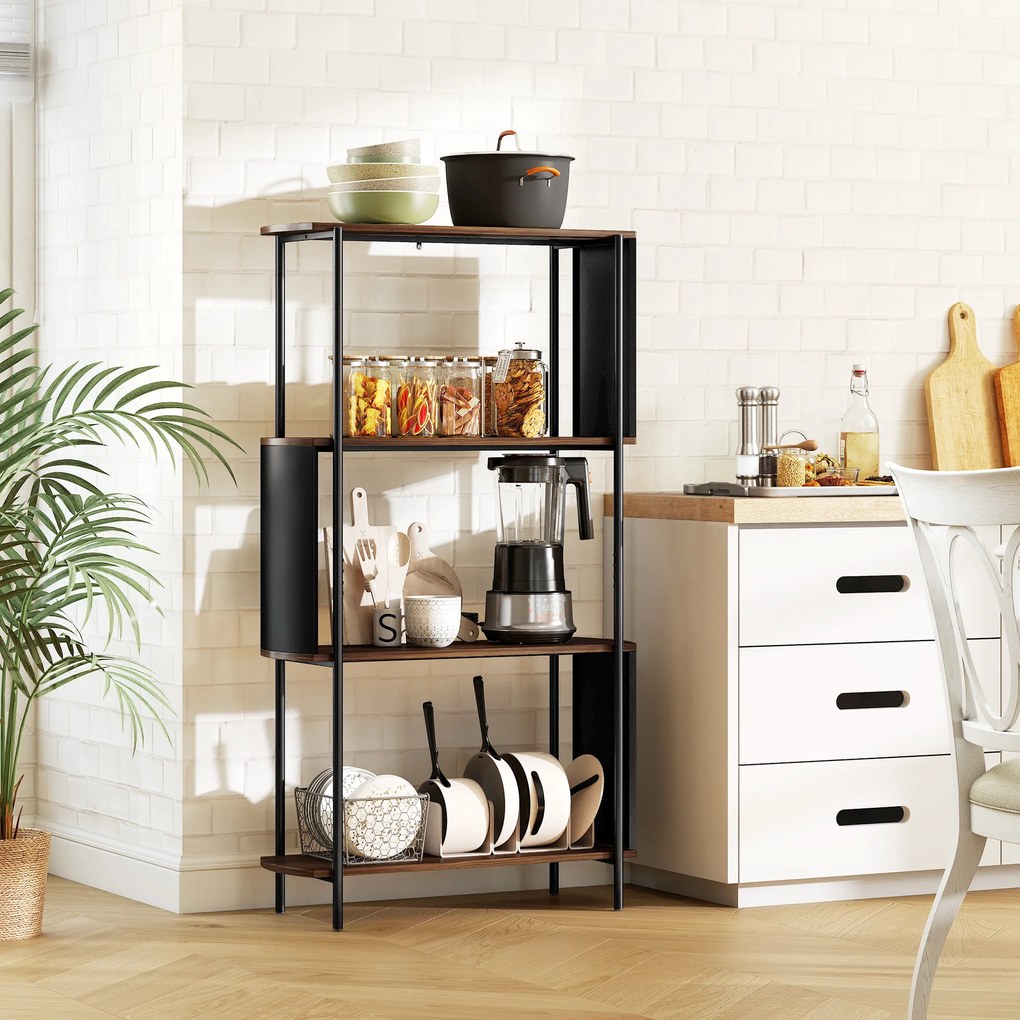 HOMCOM Raft cu 4 niveluri, raft independent cu design curbat, raft industrial pentru cărți, aspect lemn maro | Aosom Romania