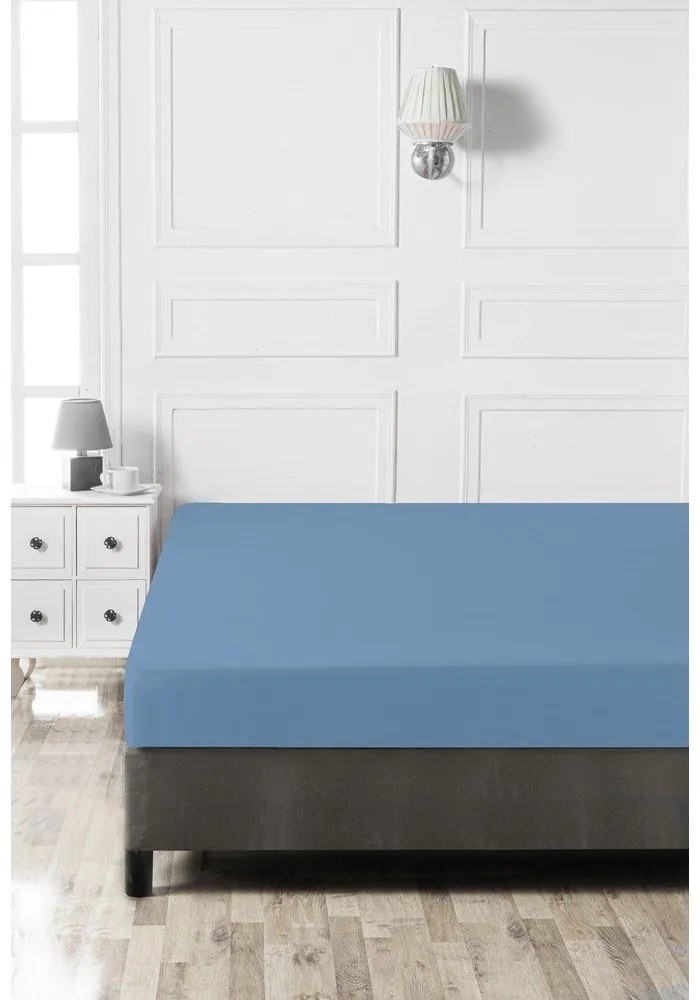 Cearceaf albastru din bumbac cu elastic 140x200 cm – Mijolnir