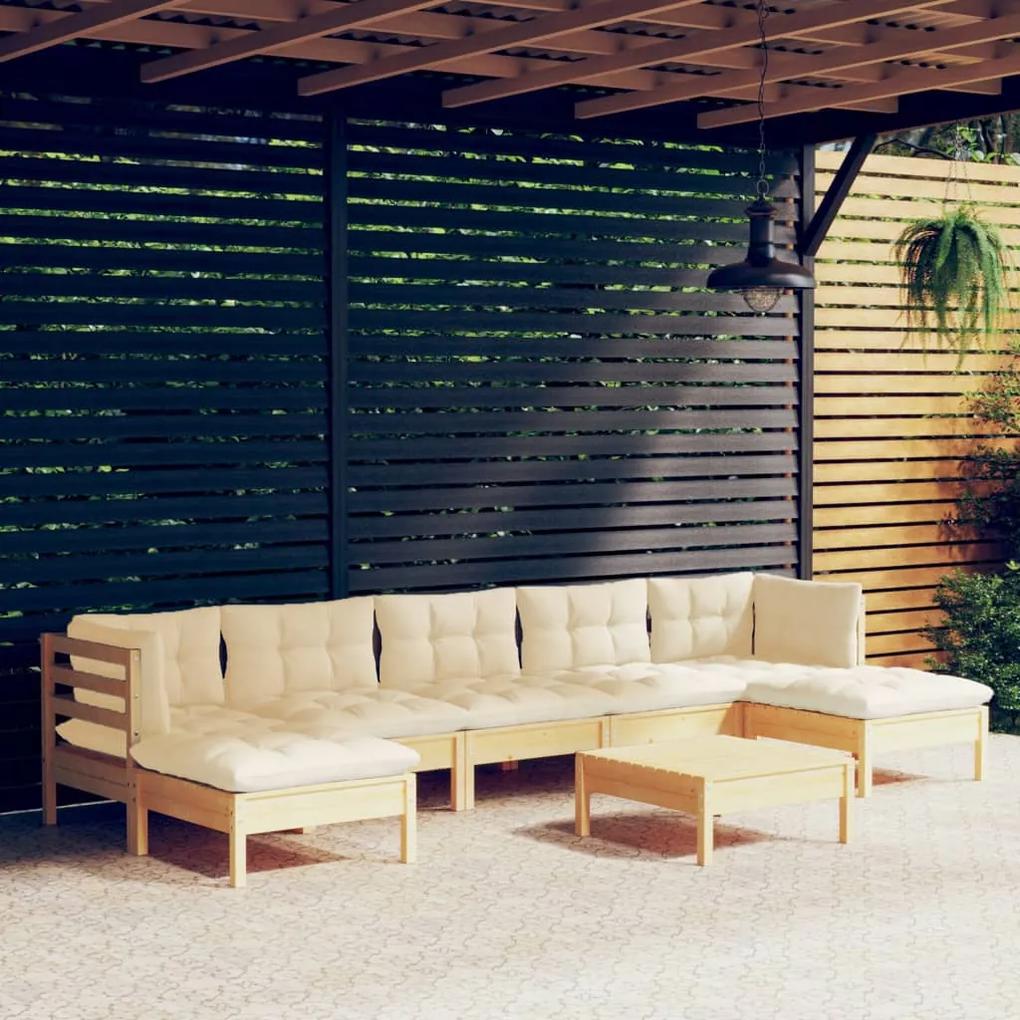 3097097 vidaXL Set mobilier de grădină cu perne, 8 piese, crem, lemn de pin