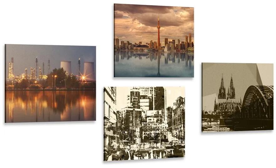 Set tablouri orașul industrial cu abstracție