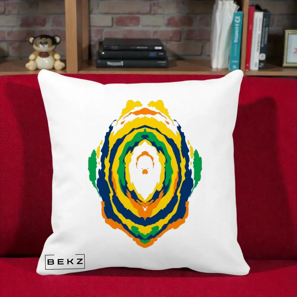 Perna Decorativa Oval Abstract Multicolor, 40x40 cm, Alba Mata, Husa Detasabila, Perna Inclusa, BEKZ®
