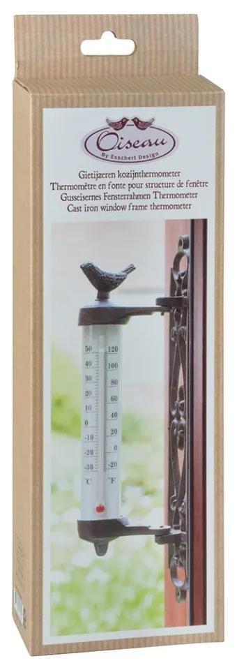 Termometru cu păsări din fontă Esschert Design Bird, înlălțime 27,3 cm