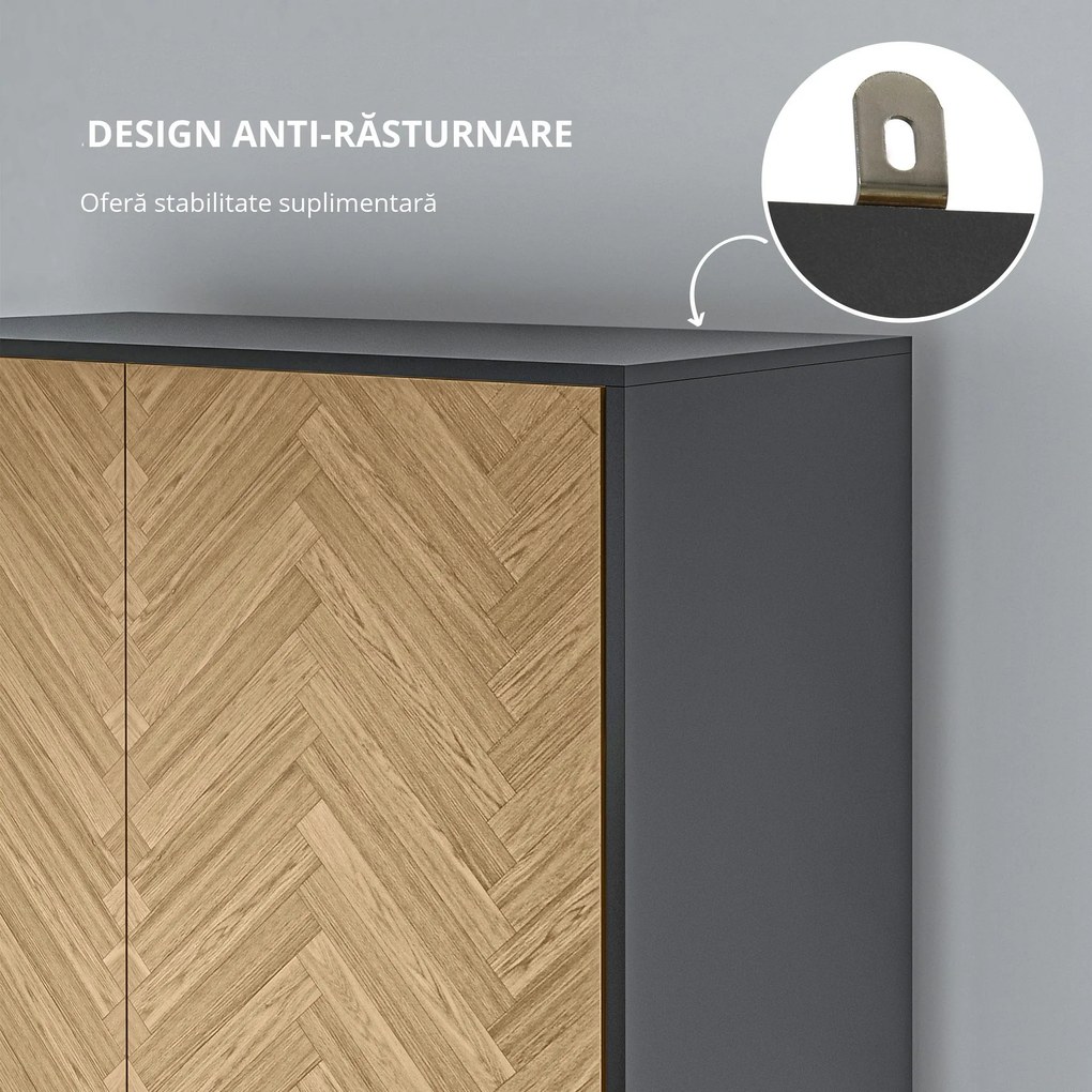 HOMCOM Dulap din lemn cu doua usi: 4 compartimente, 2 umerase si sertare culoare gri inchis, 90x50x190 cm | Aosom Romania