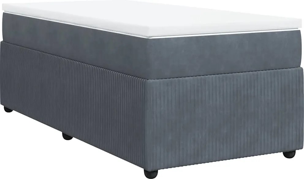 vidaXL Pat box spring cu saltea, gri închis, 100x200 cm, catifea