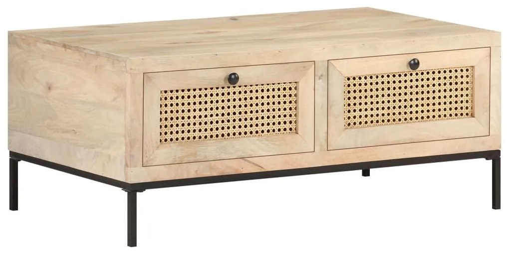 vidaXL Măsuță cafea, 90x50x37 cm, lemn masiv mango și trestie naturală