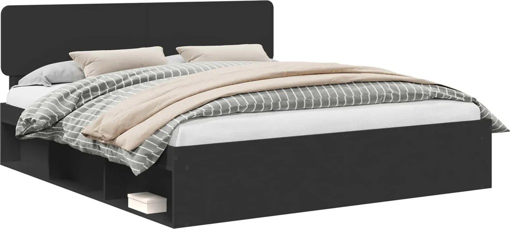 vidaXL Cadru de pat cu headboard Negru 180 x 200 cm Lemn de pin masiv