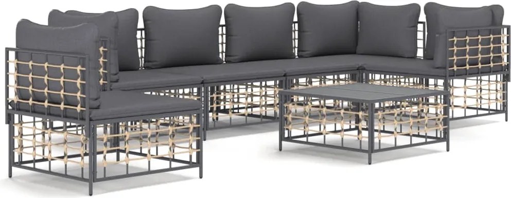 vidaXL Set mobilier de grădină cu perne, 7 piese, antracit, poliratan