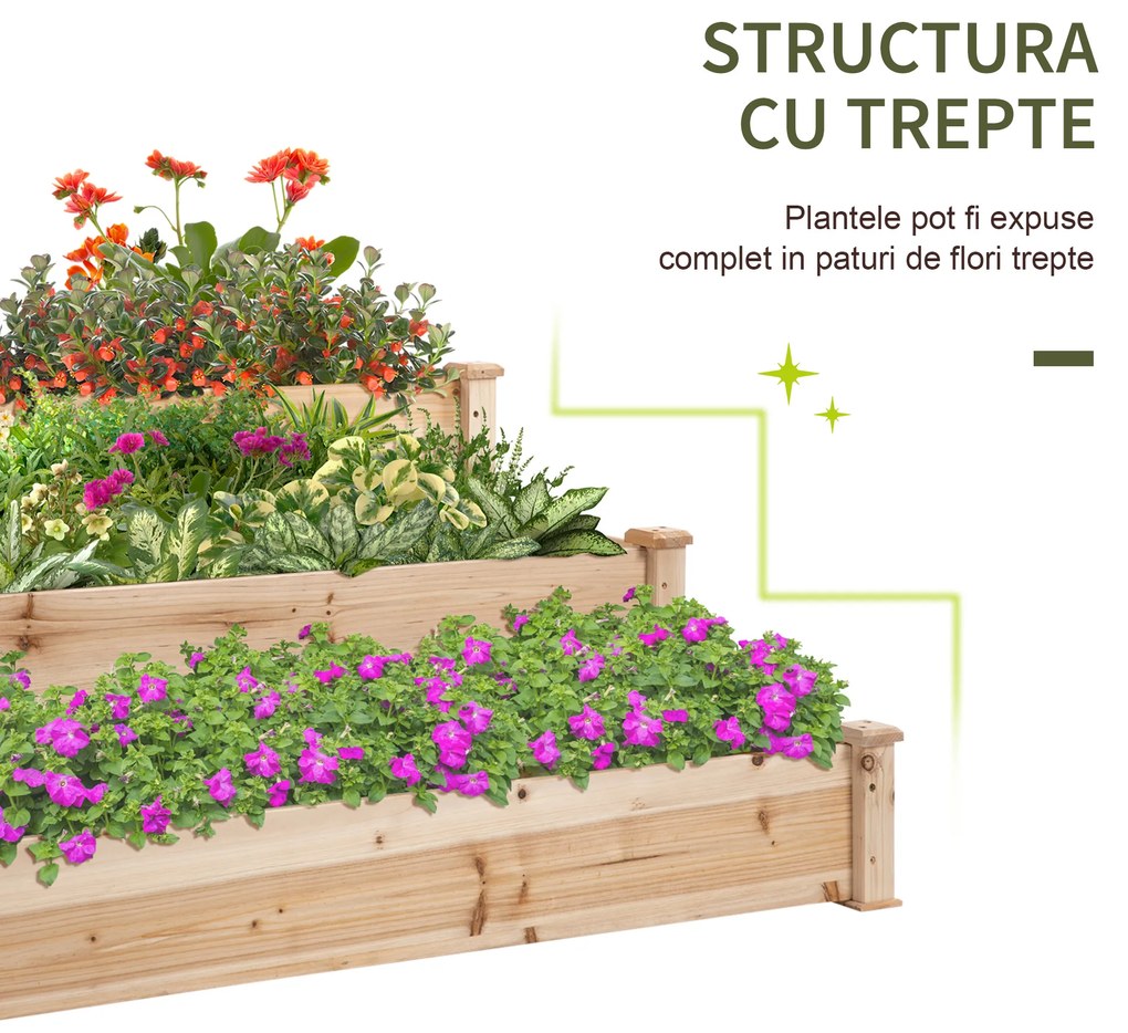 Rafturi Outsunny pentru plante de Gradina cu 3 nivele din lemn | Aosom Romania