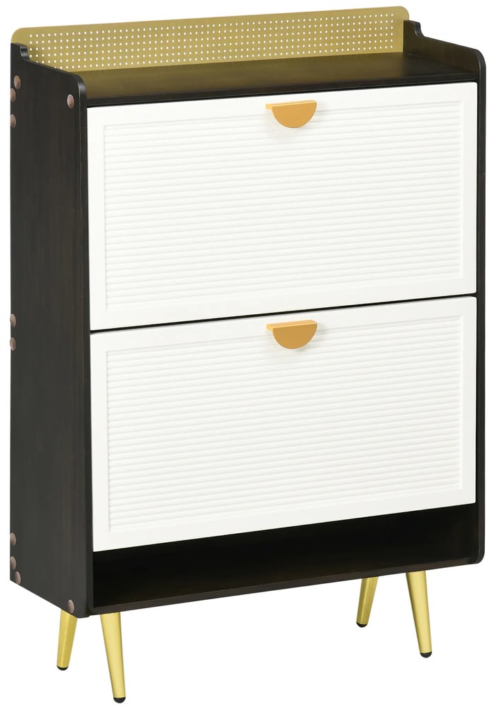 HOMCOM Organizator Încălțăminte cu 2 Sertare, Poliță pentru 12 Perechi, pentru Hol, 70x23x101 cm, Alb și Negru | Aosom Romania