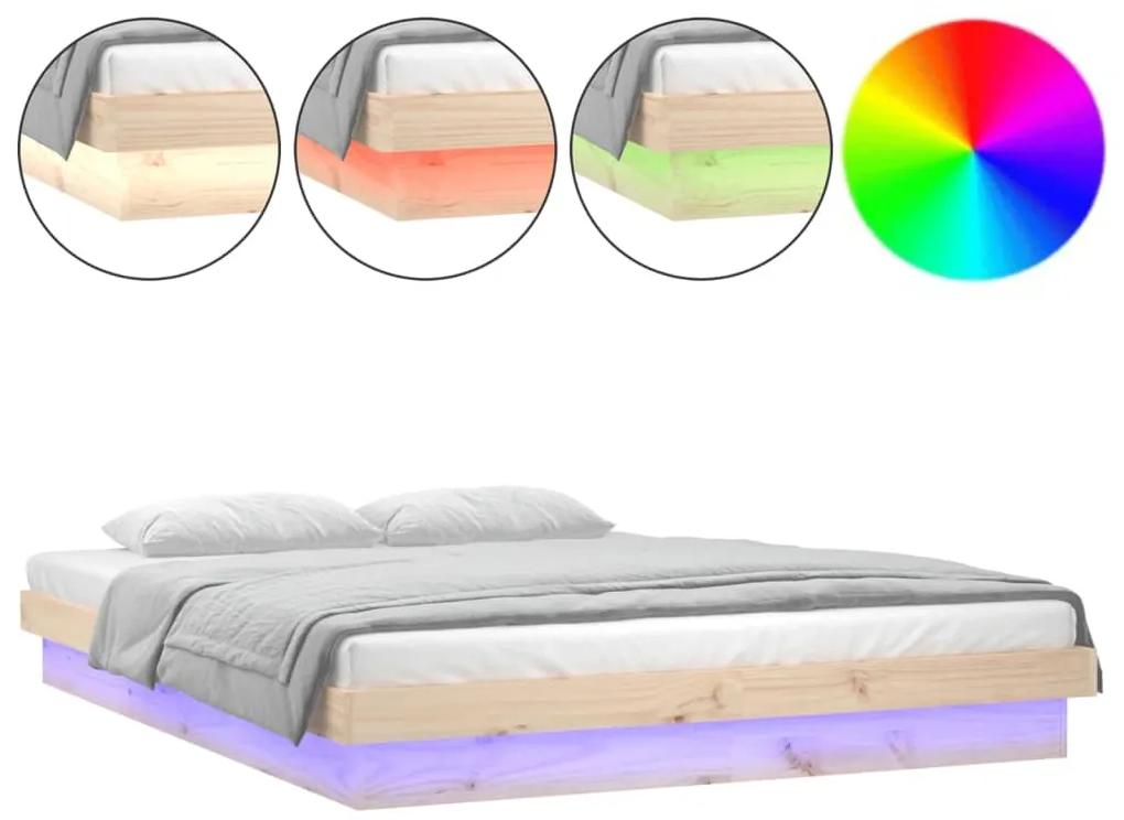 Cadru de pat cu LED, 120x200 cm, lemn masiv Maro, 120 x 200 cm