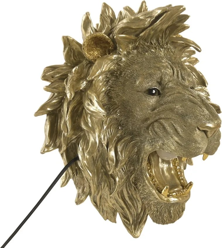 Aplică de perete din polirășină, auriu, model cap de leu, 44,5 x 38,5 x 28 cm, „Besse”