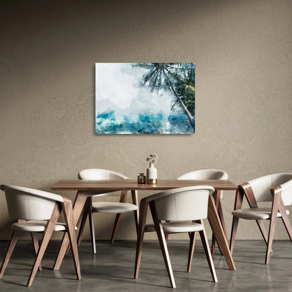 Tablou pe sticlă - Palmier lângă mare (70x50 cm)