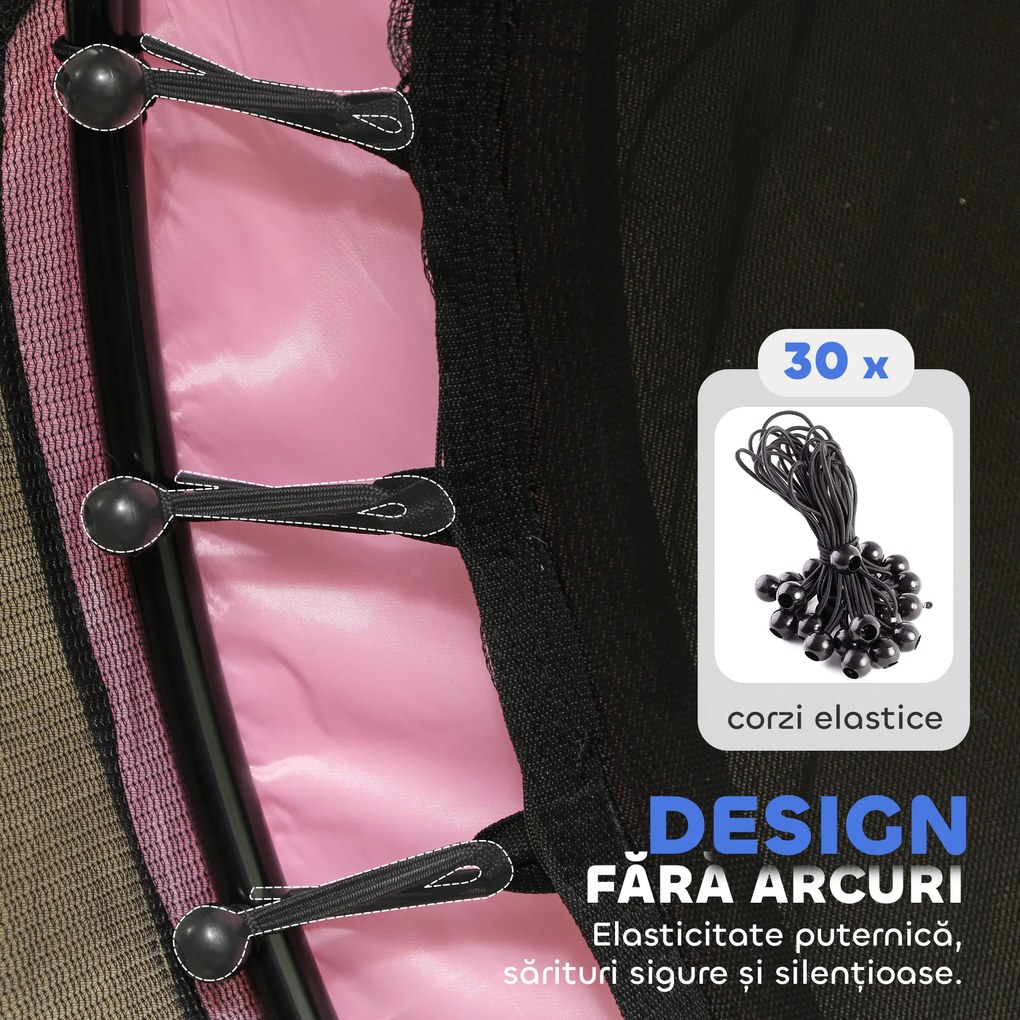 HOMCOM Trambolină Elastică pentru Copii 3-10 Ani cu Plasă de Siguranță și Țevi Capitonate, Ø140x190 cm, Roz | Aosom Romania