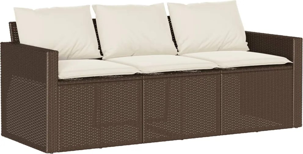 vidaXL Canapea de grădină cu perne, 3 locuri, maro, poliratan
