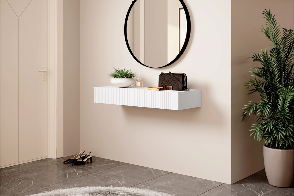 Birou suspendat cu sertare Nicole 100 cm - alb / alb mat