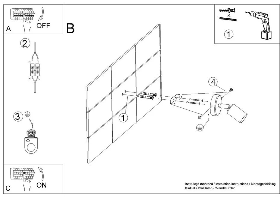 Aplică de perete neagră ø 6 cm Brando – Sollux