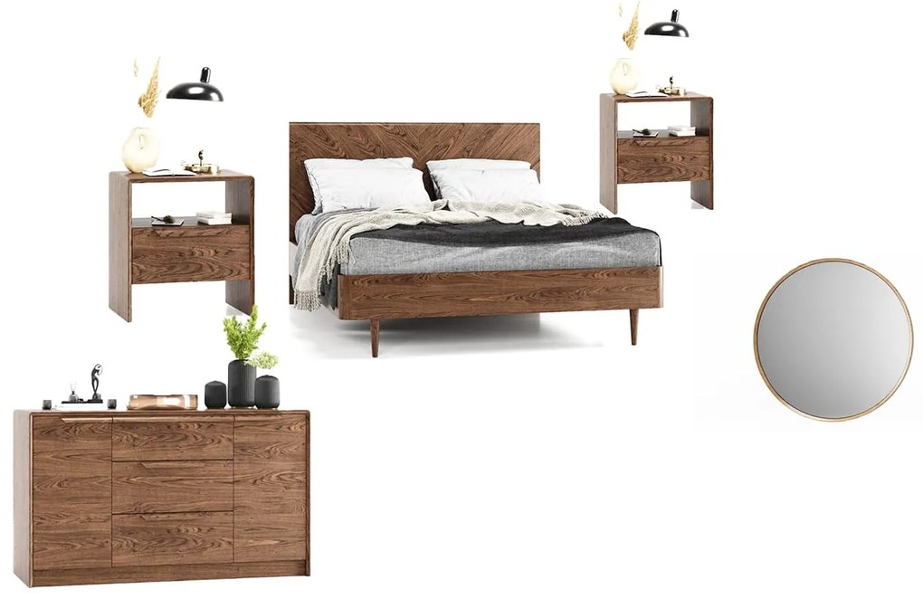 Set dormitor Bordo, Lemn Masiv, Nuc