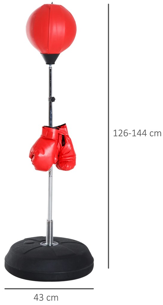 HOMCOM Sac de Box de Podea cu Înălțime Reglabilă, Mănuși de Box și Bază Umplută, 43x43x126-144 cm, Roșu | Aosom Romania