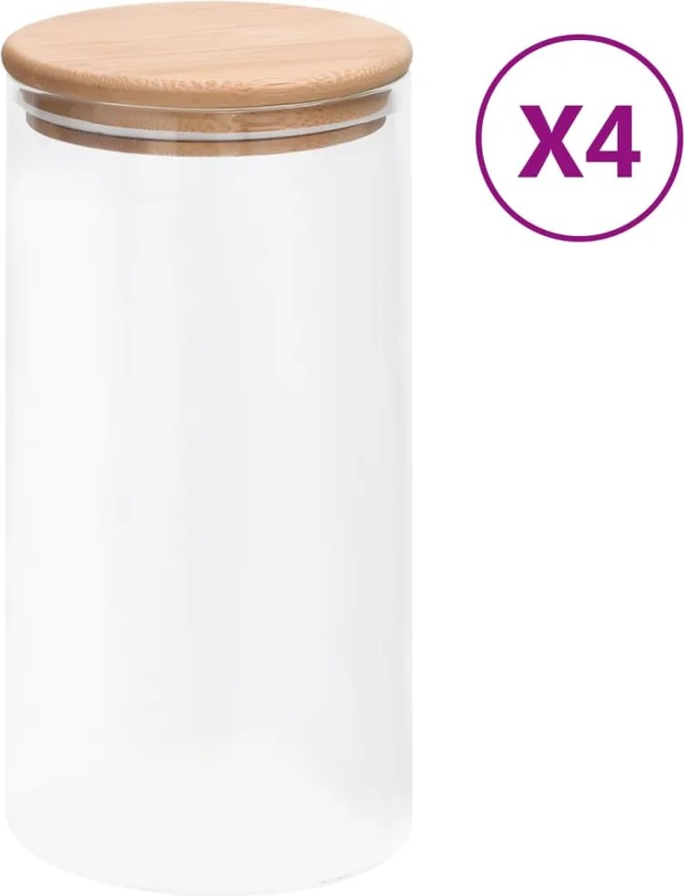 vidaXL Borcane de depozitare din sticlă capac de bambus 4 buc. 1200 ml