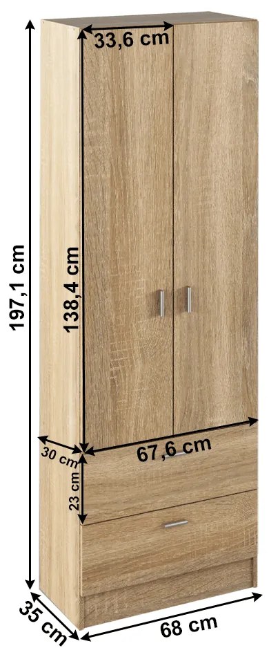 Dulap pentru pantofi cu două uşi, stejar sonoma, BANDI