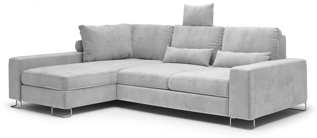 Coltar extensibil Opal, colt pe partea stanga cu tapiterie din catifea, gri deschis