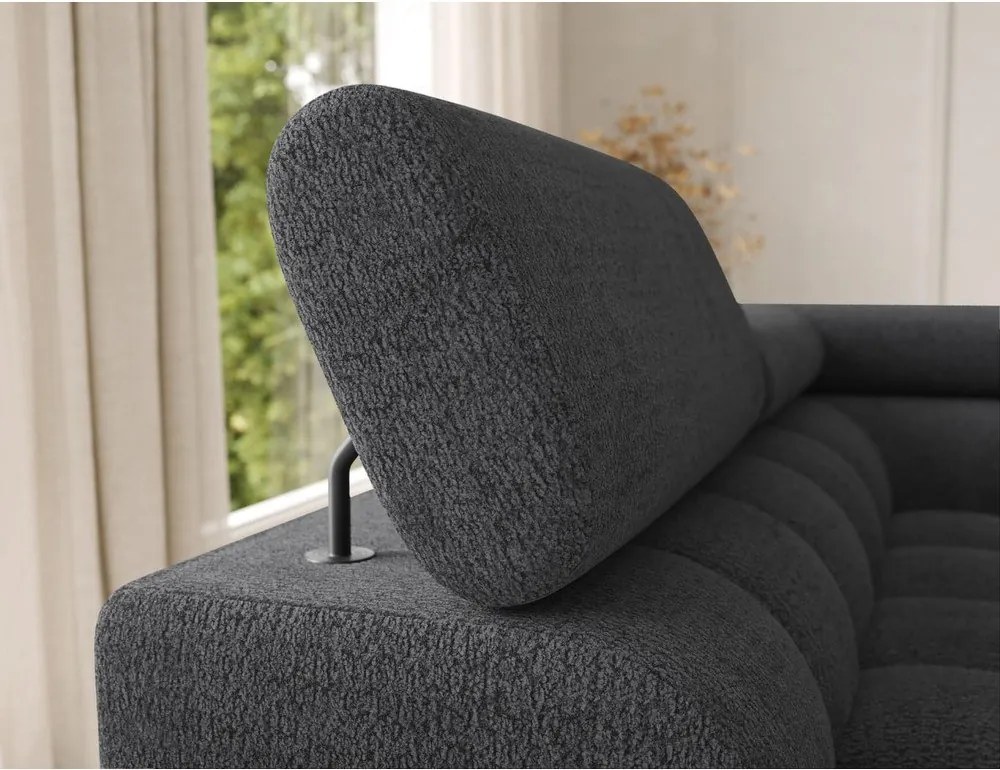 Colțar gri închis extensibil cu tapițerie din țesătură bouclé (cu colț pe partea stângă/în formă de "U") Feraria – ELTAP