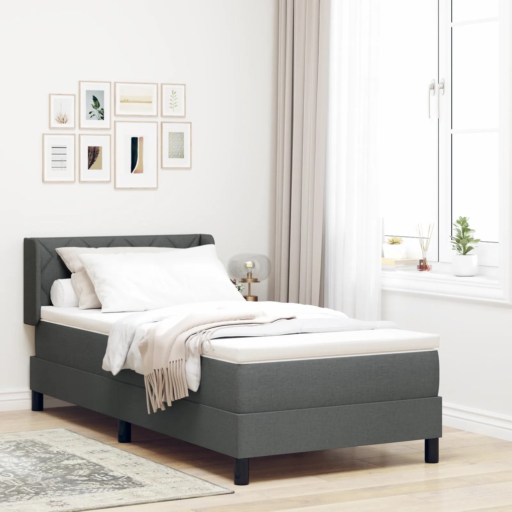 vidaXL Pat cu saltea , gri închis - 90 x 200 cm, material textil