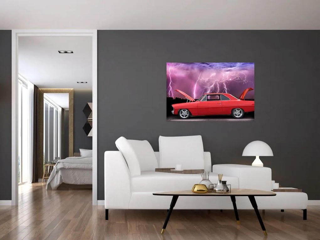 Tablou cu mașina roșie (90x60 cm)